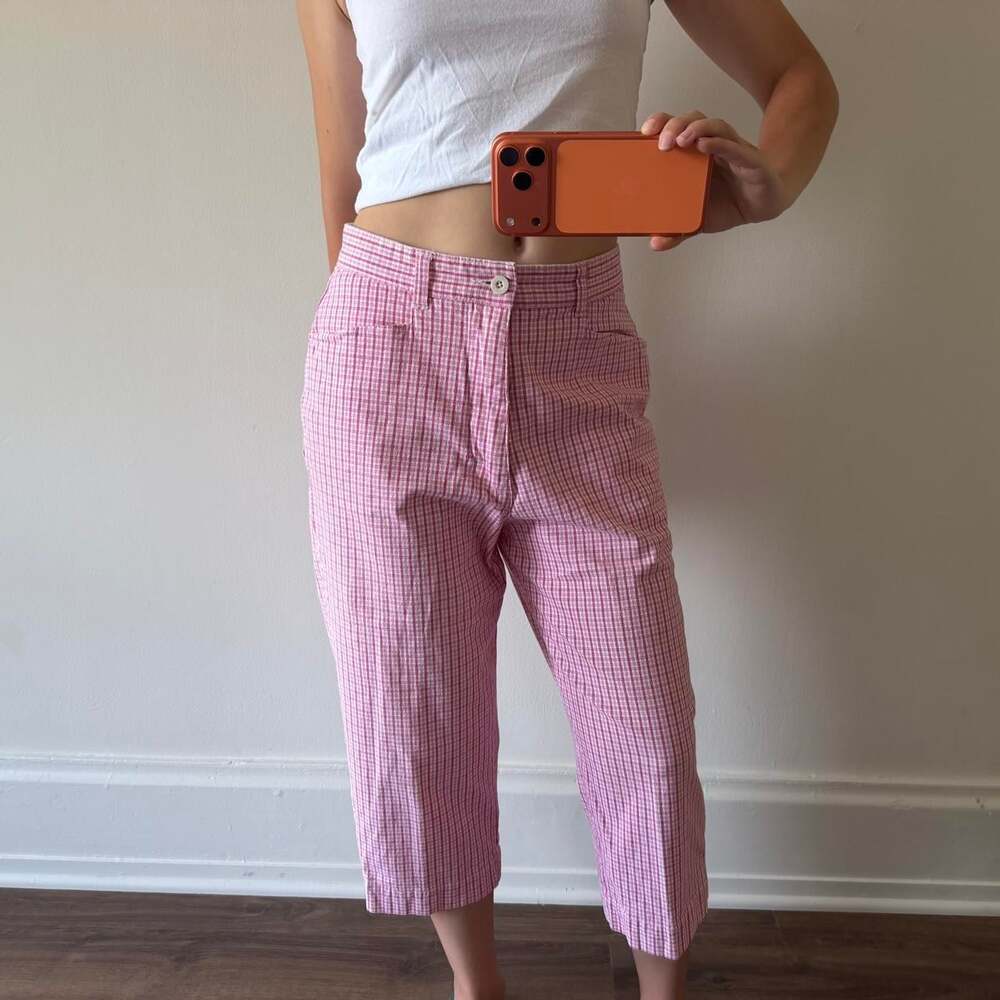 Vintage 90s Lee Khakis pink/white gingham straight leg capri trousers
